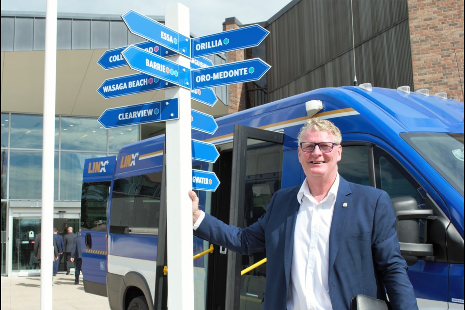 Orillia Mayor Steve Clarke is all smiles at an event celebrating the newest LINX transit routes at the County of Simcoe administration building on Aug. 13, 2019. Jessica Owen/OrilliaMatters