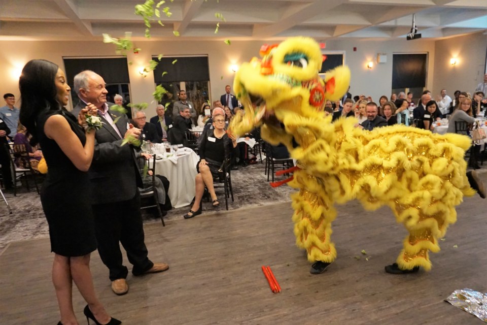 The Wu Shu dancers performed at the County of Simcoe Newcomer Recognition Awards on Thursday night. The ceremonial dragon feeding was provided by Warden George Cornell. Jessica Owen/BarrieToday                          