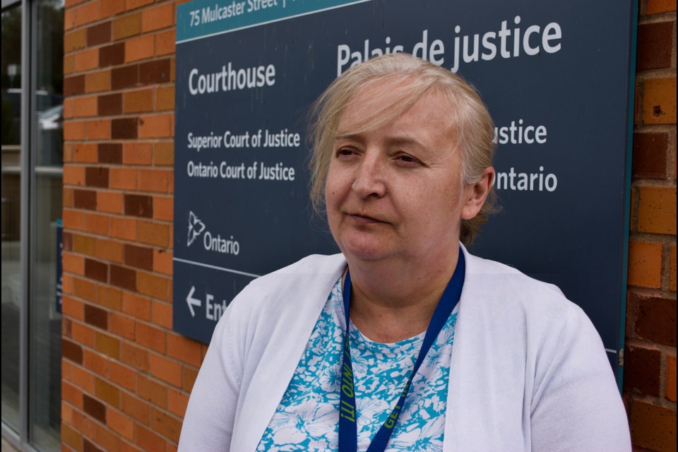 Judi Coyle, mother of Kassidi Coyle, speaks to the media outside of the Barrie courthouse on May 2. Jessica Owen for Village Media