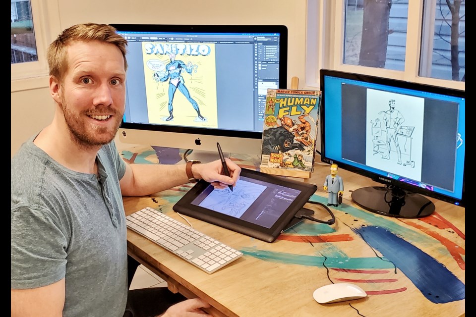 Artist and comedian Daniel Shaw has found an outlet for both of his passions through comic book covers while in self isolation. Photo supplied