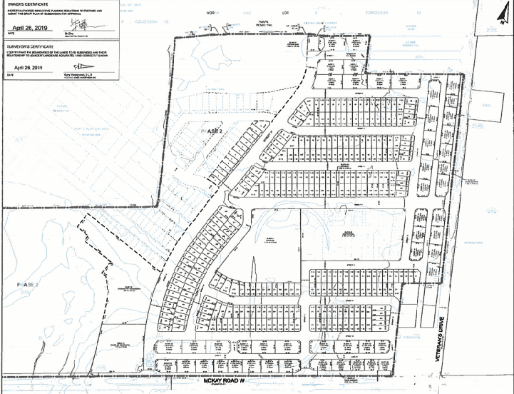 This drawing shows the draft plan of subdivision for a residential development on McKay Road West. Image supplied