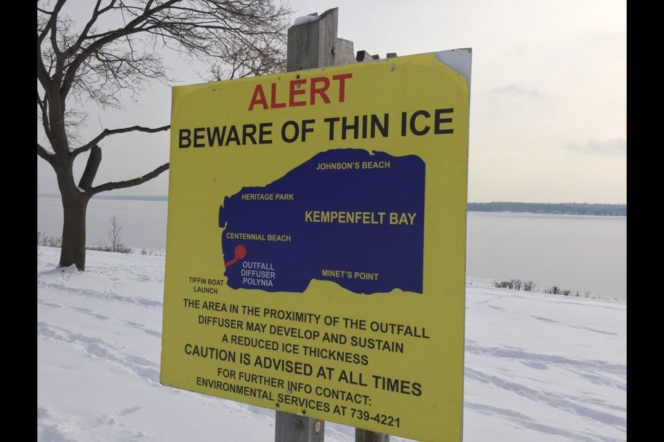 Barrie Fire officials are reminding residents that no ice is safe ice after receiving a call that someone may have fallen through the ice near Minet's Point Park on Jan. 10. BarrieToday files