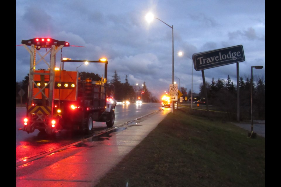 Sunday's storm damaged the Travelodge sign at Bayfield Street and Highway 400. Shawn Gibson/BarrieToday