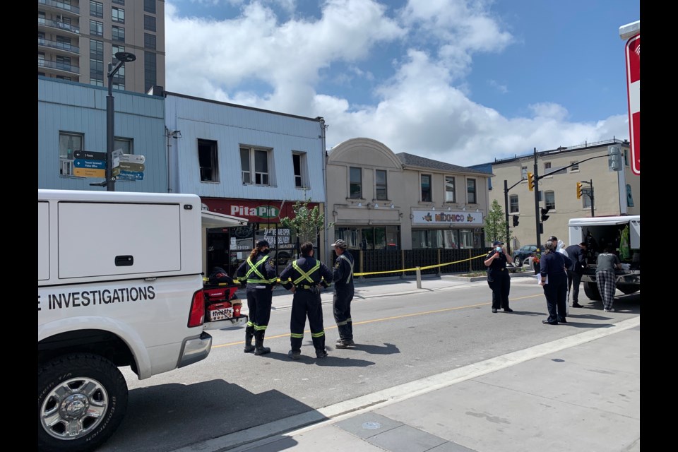 Fire investigators are on scene following a blaze this morning (July 1) in the Pita Pit building in downtown Barrie. 