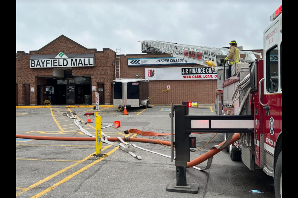 Emergency crews responded to a fire alarm at Bayfield Mall on Saturday.
