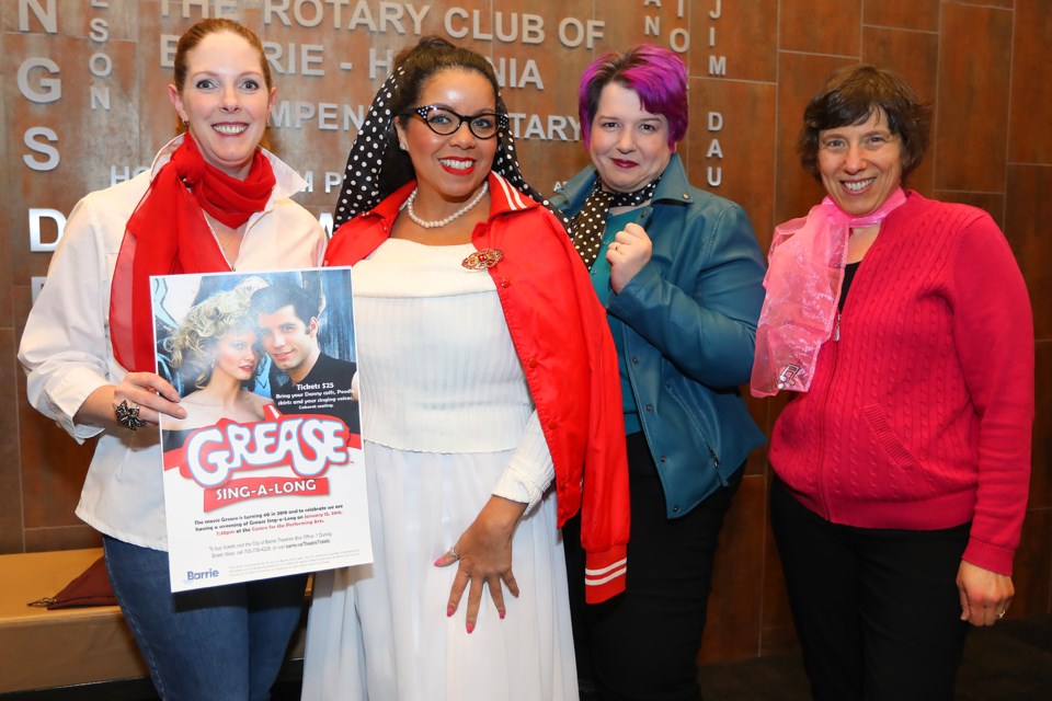 Grease fans Eryn Lorriman, Shannon Murree, Jean Leggett, and Linda Dassau dressed up for a special screening in celebration of the 40th anniversary of the film at the Centre for the Performing Arts in downtown Barrie on Saturday,  Jan. 13, 2018.  Kevin Lamb for BarrieToday.