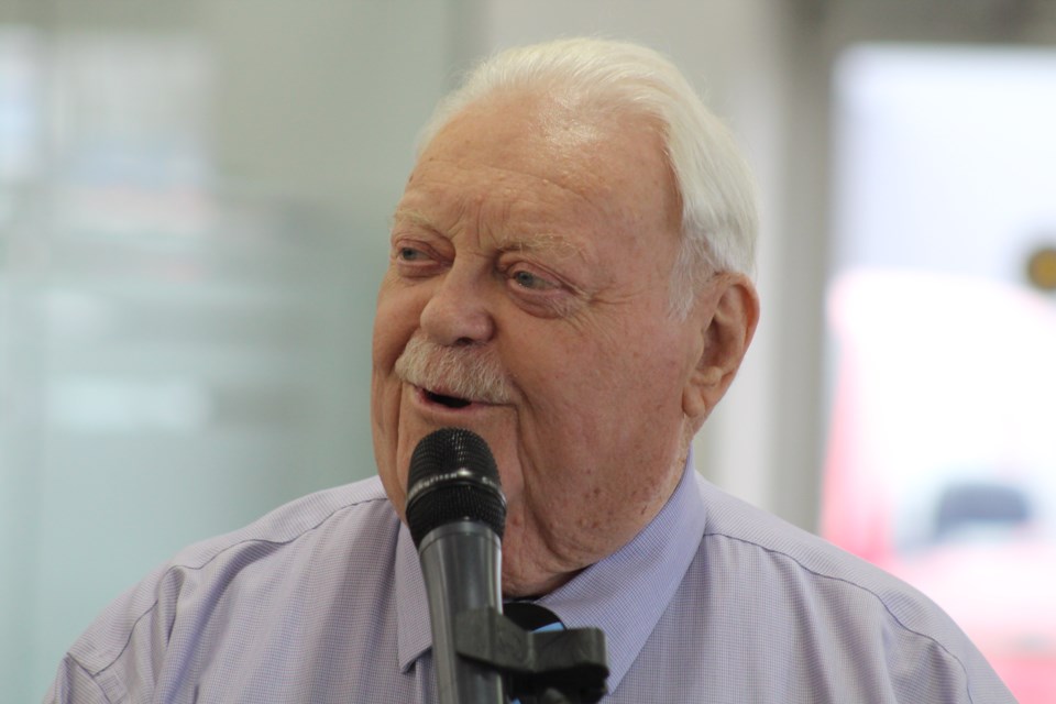 Paul Sadlon speaks during an announcement at Paul Sadlon Motors in this file photo from May 2019. Raymond Bowe/BarrieToday