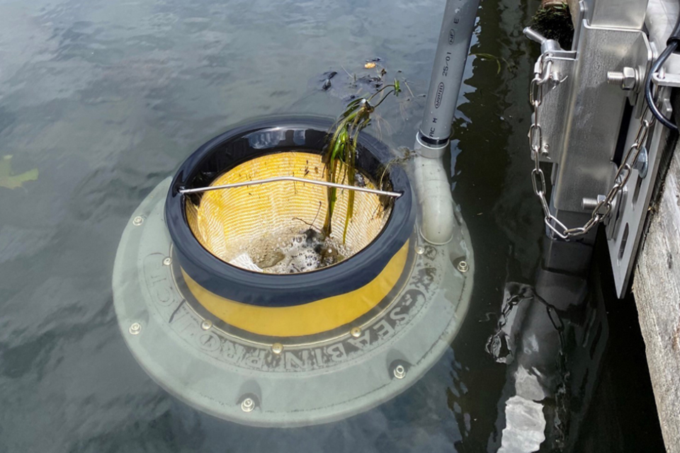 A Seabin deployed at Lefroy Harbour on Lake Simcoe.