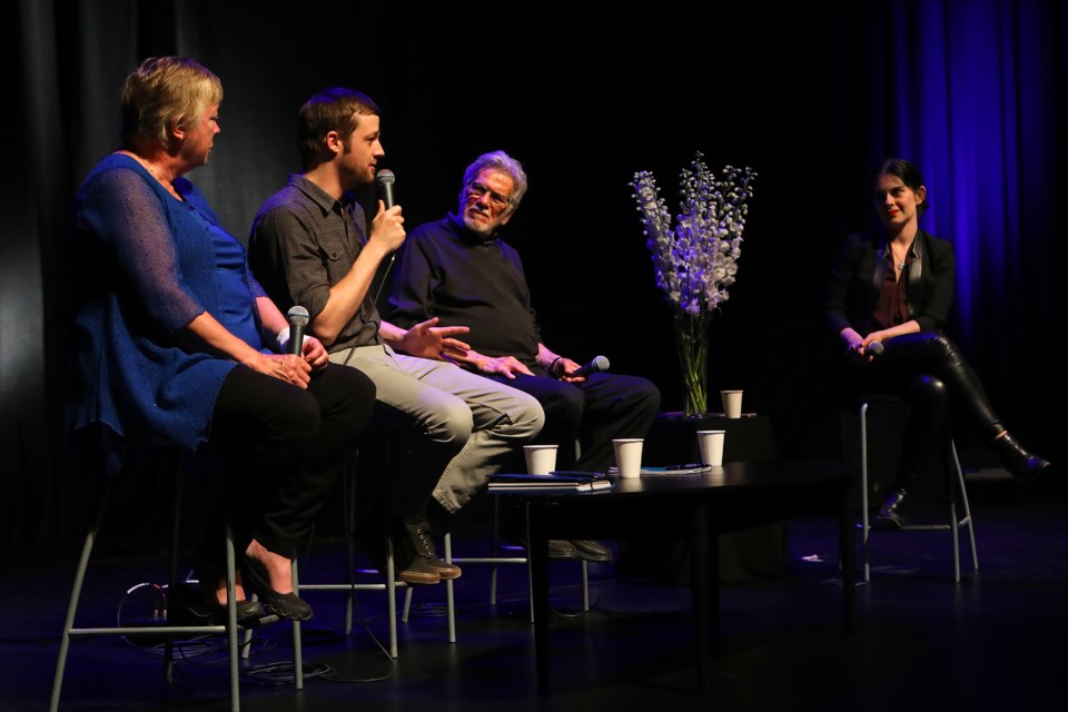 A panel discussion on the state of local media was held at the Five Points Theatre in Barrie on Monday, May 14, 2018. The panel included, from left, Donna Douglas, Nathan Taylor, Dr. Gerald Kaplan and moderator Robyn Doolittle. Kevin Lamb for BarrieToday.