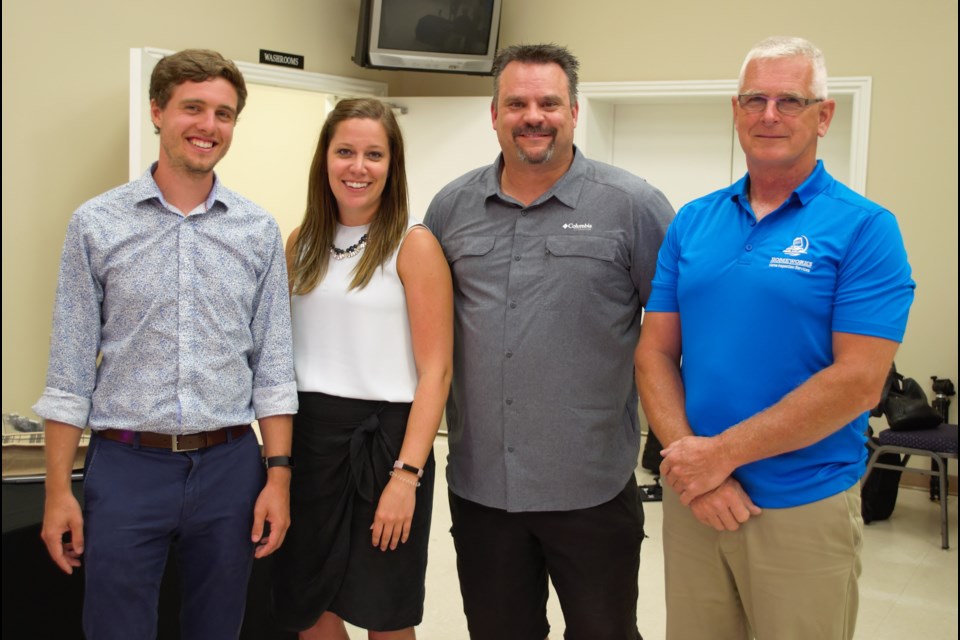 From left are Bjorn Dawson, Larissa Dutch-Smit, William Caldwell and Dale Brown, all of whom spoke from their areas of expertise at a seminar about how the legalization of marijuana can affect income property owners, Wednesday night at the Wasaga Beach RecPlex. Jessica Owen/BarrieToday
