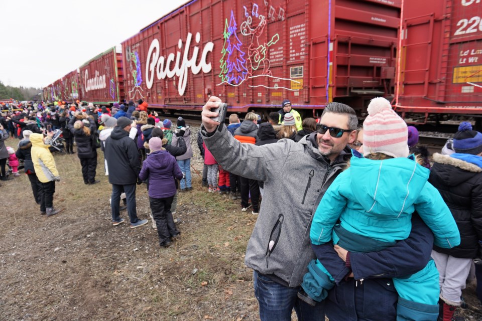 The CP Holiday Train pulls into the Springwater Anne Street station on Friday. Jessica Owen/BarrieToday 