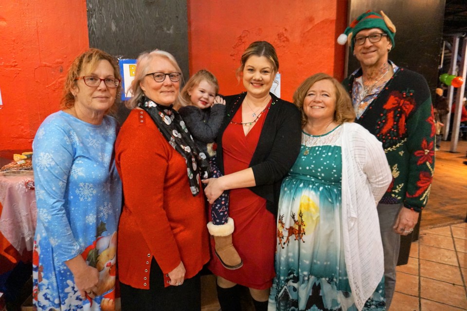 From left are Audrey Bishop, Ruth Nelson (wife of Frank Nelson), Emileigh Thompson (Granddaughter of Frank), Cindy Thompson, Brenda Richardson and Ian Churchward. Jessica Owen/BarrieToday     