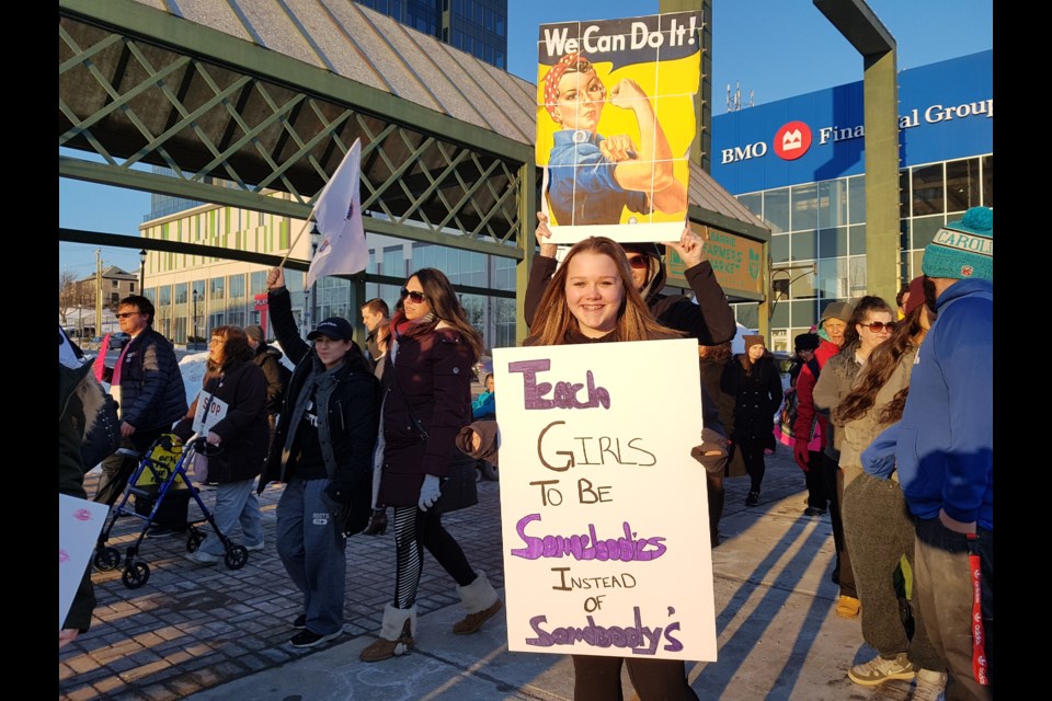 The messages were aplenty at the International Women's Day march in downtown on Friday, March 8, 2019. Shawn Gibson/BarrieToday    