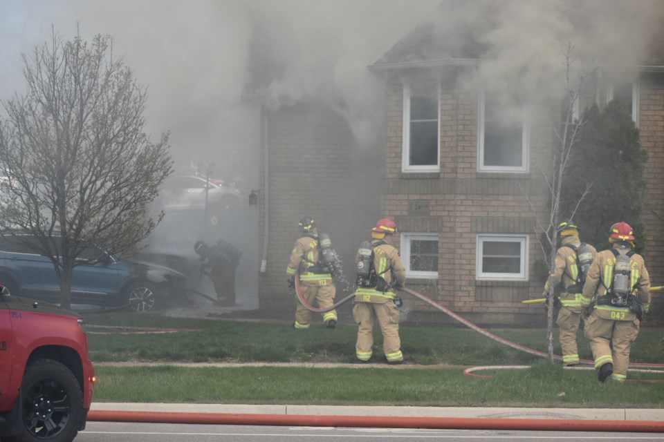 Barrie firefighters responded to a house fire in the city's south end Thursday near Hurst Drive and Cox Mill Road. 