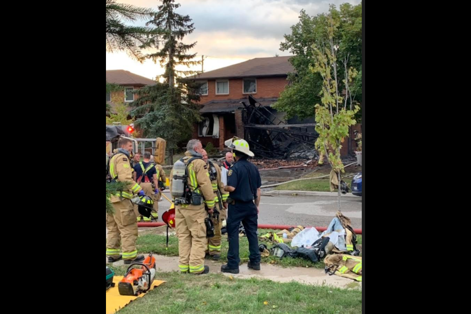 Barrie firefighters were called to a structure fire Wednesday evening on Chieftain Crescent, which spread to the neighbouring home. Raymond Bowe/BarrieToday