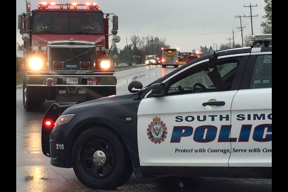 South Simcoe Police and three fire departments responded to an abandoned farm house fire on Yonge Street Saturday morning. Sue Sgambati/BarrieToday