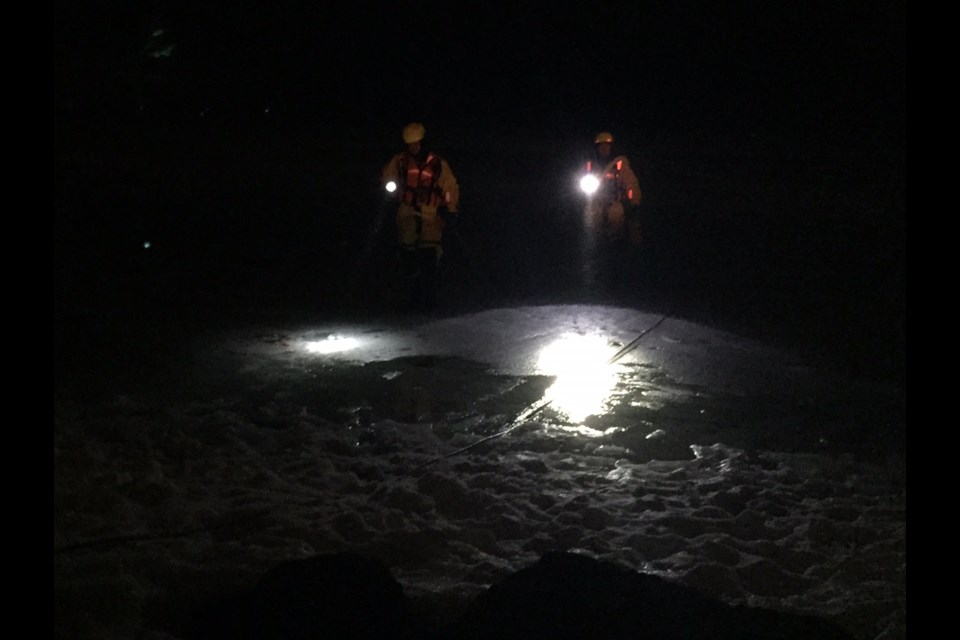 Rescue team with flashlights and flotation suits went out on the ice to investigate a report of an angler in distress.
Sue Sgambati/BarrieToday