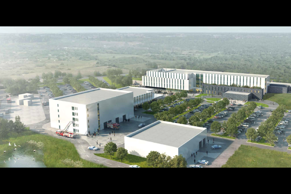 Rendering of of a proposed emergency services campus that includes police, fire and the Simcoe County Paramedic Services at a projected cost of $120 million.