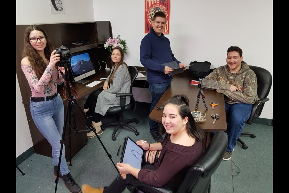 Left to right: Lana Smith-Worthington (15), Kiria Hamelin (19), Nolan Heino (18), Shanae Jamieson (14) and Zachary Monague (17) are all happy members of the BNFC Youth Council as they get right to using their new media equipment. Shawn Gibson/BarrieToday