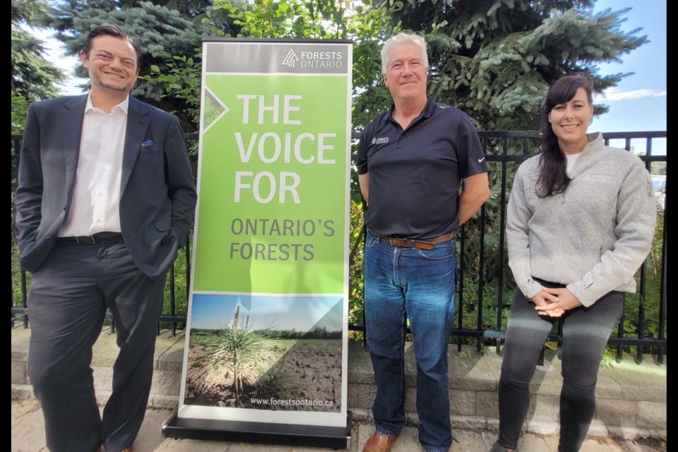 From left are Barrie Mayor Jeff Lehman, Forests Ontario CEO Rob Keen and Forests Ontario COO Elizabeth Celanowicz, on Wednesday.