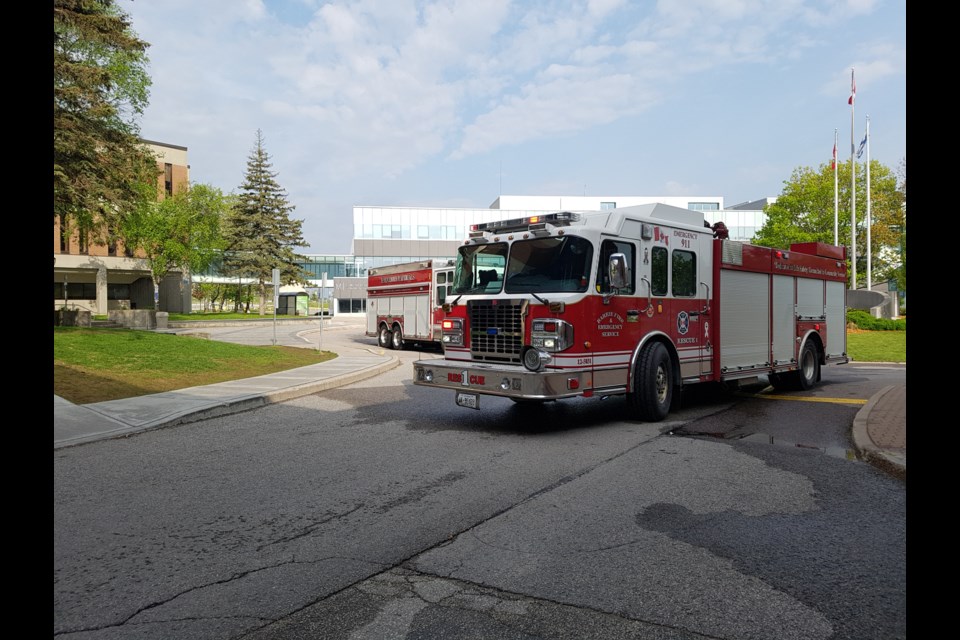 Fire crews outside Georgian College after battling a fire on Wednesday June 5, 2019. Shawn Gibson/BarrieToday