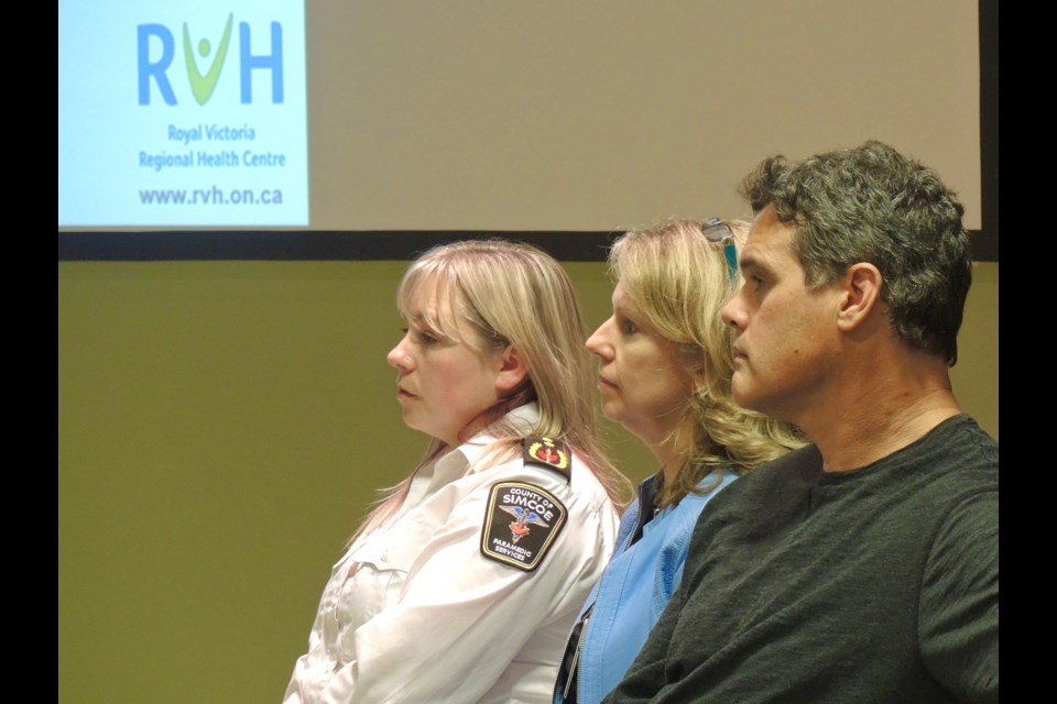 Left to right: Kristen Gilmartin, Clinical Programs Supervisor for the County of Simcoe Health and Emergency Services, Angela McCuaig, Manager, RVH Addiction Services and  Dr. Joey Rampton, Emergency Medicine and Chronic Pain.
Sue Sgambati/BarrieToday      
