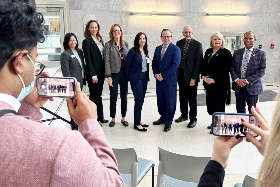 Dignitaries, politicians and hospital staff after a funding announcement at RVH on Wednesday, Jan. 31, 2024. The Ontario government announced a boost in funding of more than $4 million to expand pediatric care in Simcoe County.
