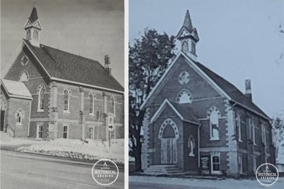 The Wesleyan Methodist Church, which was also known at one time as Crown Hill United Church, is shown in a pair of undated photos.