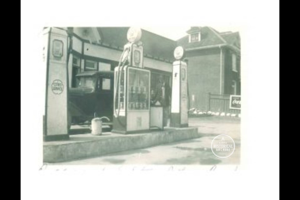 Pumping gas on Bradford Street, circa 1935. Photo courtesy of Barrie Historical Archive