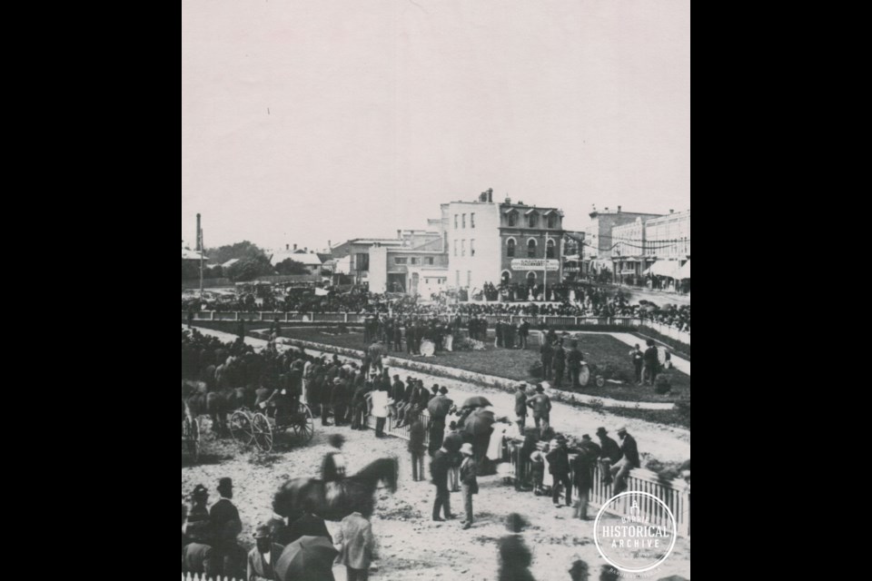 Memorial Square in downtown Barrie as it appeared in 1877. Photo courtesy of the Barrie Historical Archive