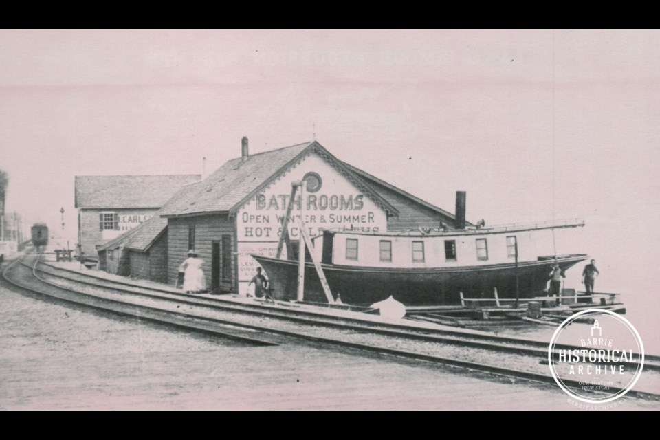 Carley's Boat Works as it appeared circa 1900. The boat shown is the Mayflower Photo courtesy of the Barrie Historical Archive