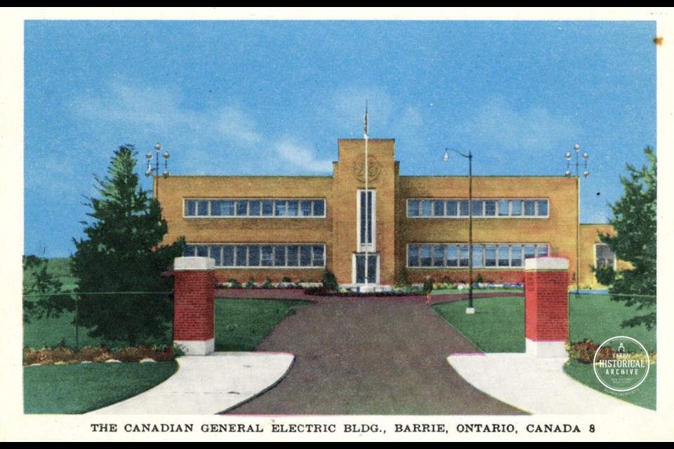 The General Electric building on Bradford Street in Barrie shown in an undated postcard. Courtesy of the Barrie Historical Archive