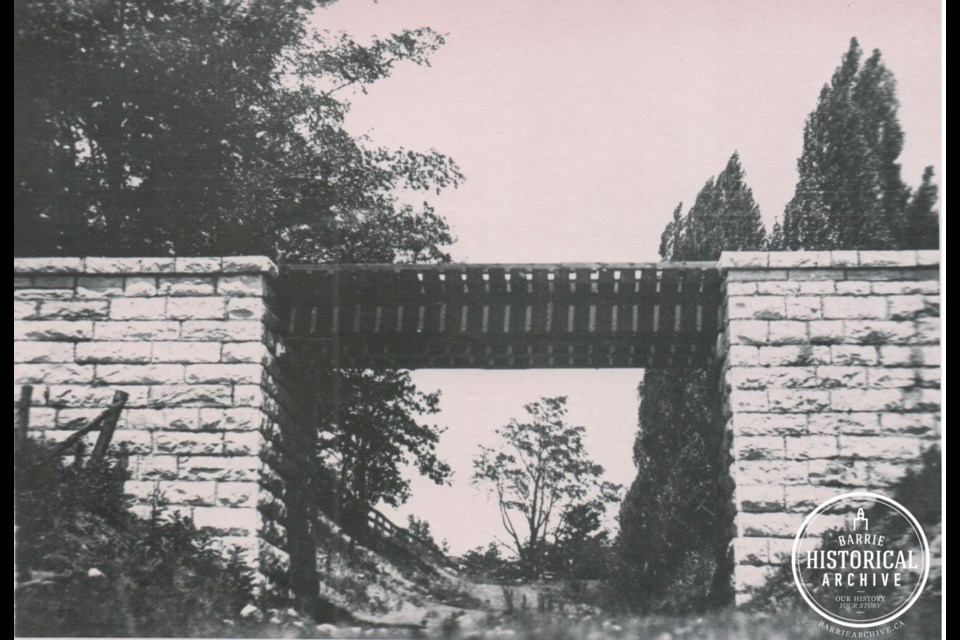 The former Northern Railway bridge as it appeared in 1912. Photo courtesy of the Barrie Historical Archive