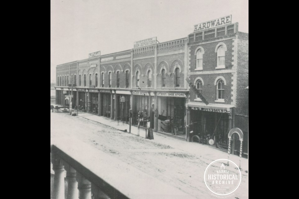 The Boys Block, located in downtown Barrie, as it appeared in  1877. Photo courtesy of the Barrie Historical Archive