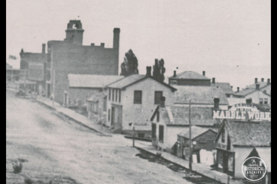 The Barrie Milling Company, located at 65 Collier St., is shown in a photo from 1868. Photo courtesy of the Barrie Historical Archive