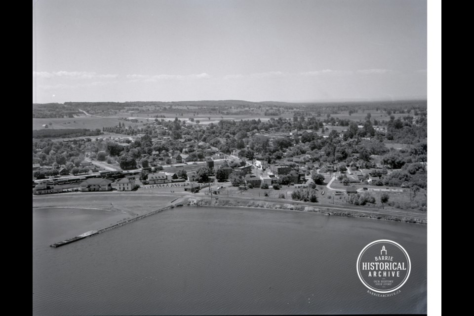 Aerial view from 1947 of the Allandale Station neighbourhood where James O'Neill once lived and worked. Photo courtesy of the Barrie Historical Archive