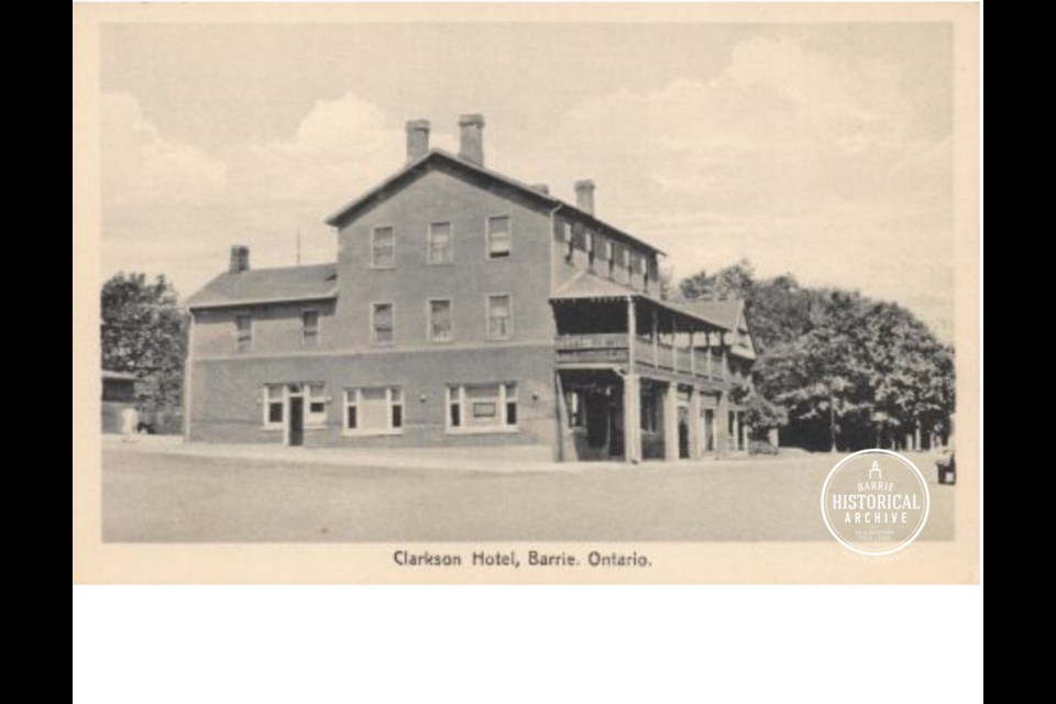 Postcard of the Clarkson Hotel, at Mulcaster and Dunlop streets, looking much as it would have during Thomas Baggs' stay. Photo courtesy of the Barrie Historical Archive