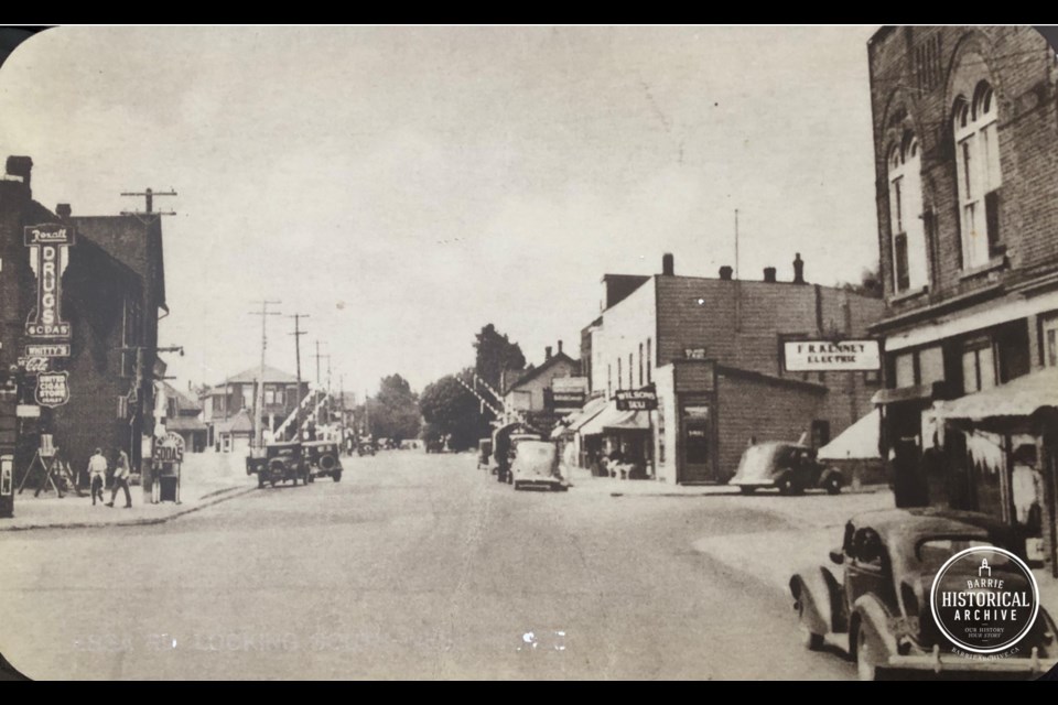 Downtown Allandale as it appeared in 1930, from Bradford Street looking south on Essa Road. Photo courtesy of the Barrie Historical Archive