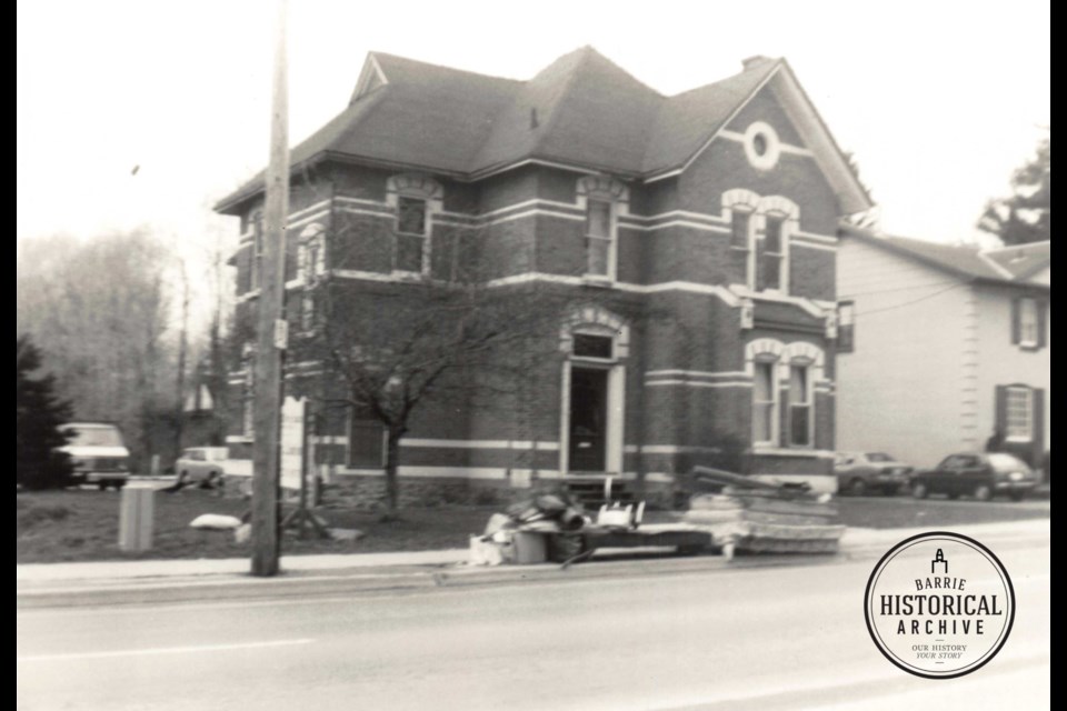 The west side of Bayfield Street, just north of Wellington Street, in Barrie circa 1960. The former Jamieson home is just visible on the right.