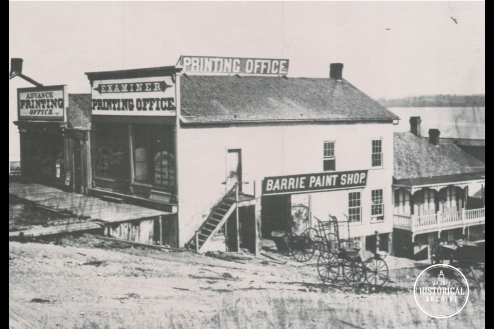 Looking at the southeast corner of Mulcaster and Dunlop streets in 1876.