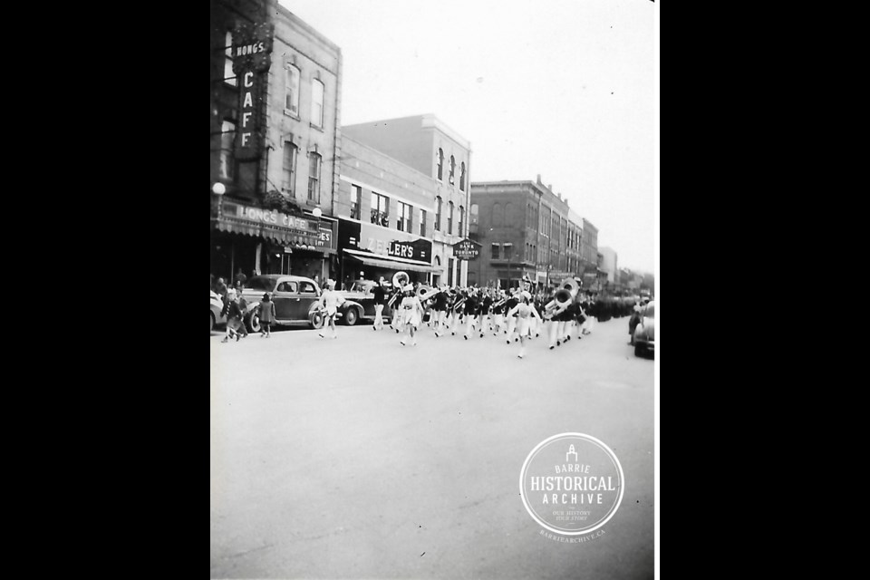 Downtown Barrie was the site of a parade on May 15, 1948. Photo courtesy of the Barrie Historical Archive