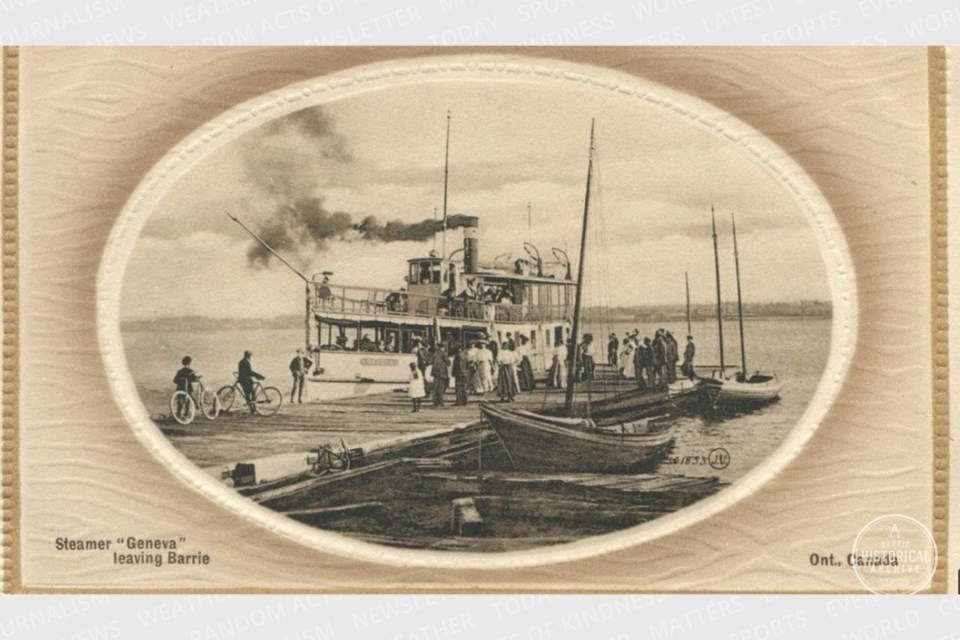 Passengers get ready to take a trip on the Geneva in Barrie, circa 1900.