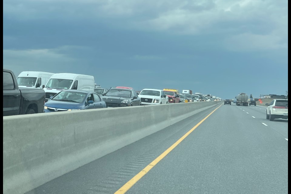 The scene on Highway 400, south of Barrie, around 3:30 p.m., Friday. 
