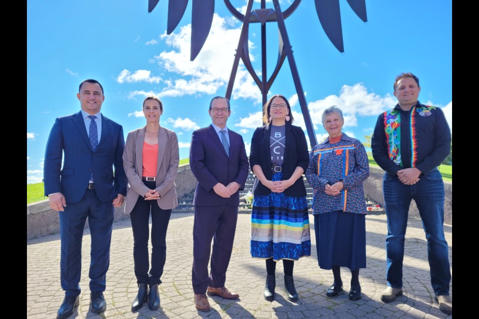 Shown from left on Thursday morning are Associate Minister of Housing Michael Parsa, Barrie-Innisfil MPP Andrea Khanjin, Barrie-Springwater-Oro-Medonte MPP Doug Downey, Barrie Native Friendship Centre executive director Samantha Kinoshameg, elder advisor Ernestine Baldwin, and Ontario Aboriginal Housing Services CEO Justin Marchand.