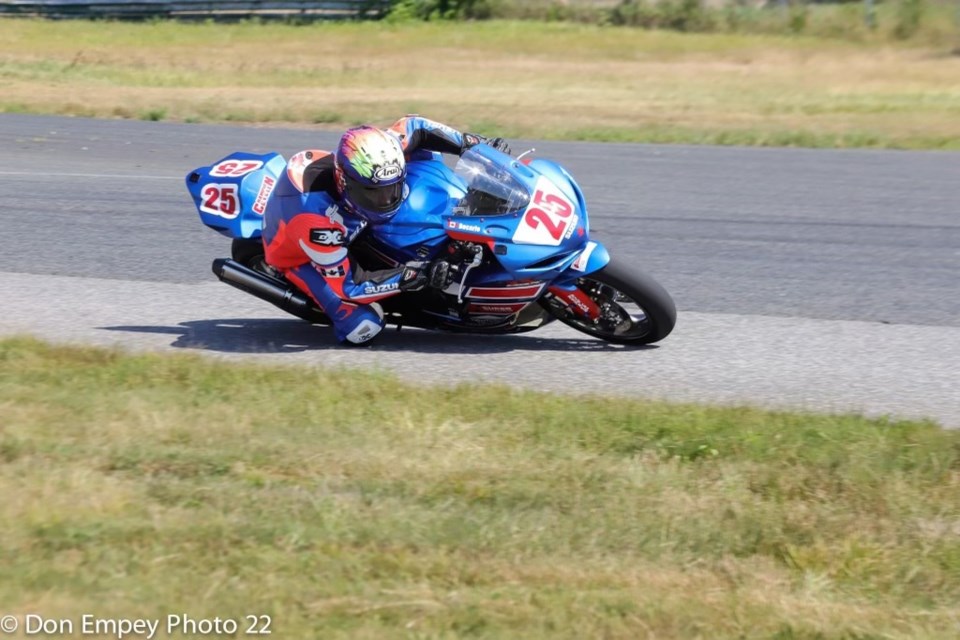 Jordan Decarie takes a corner and is doing well in the early season of the Bridgestone Canadian National Superbike Championship. 