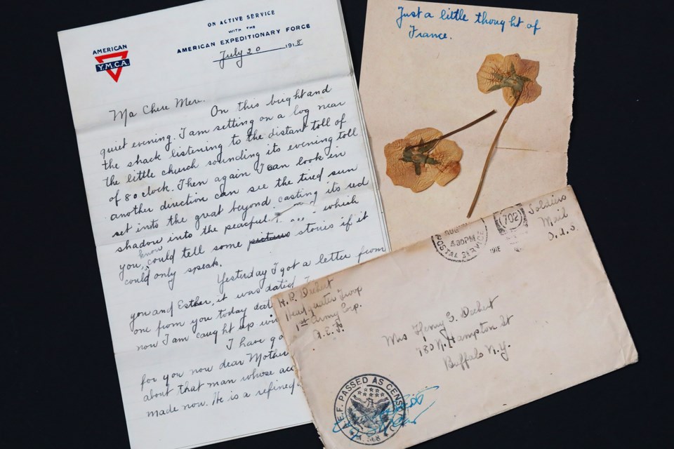 The letter that Private Henry Dechert sent home to his mother that included two poppies from France just prior to the end of WWI. Kevin Lamb for BarrieToday.