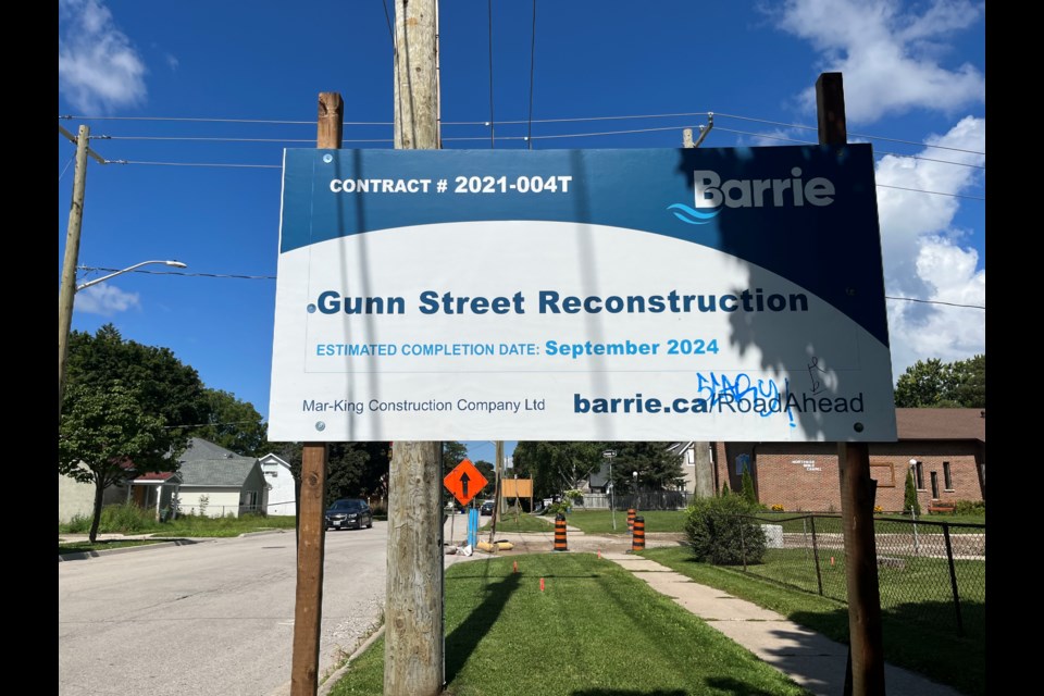 The Gunn Street reconstruction project in Barrie's east end. 