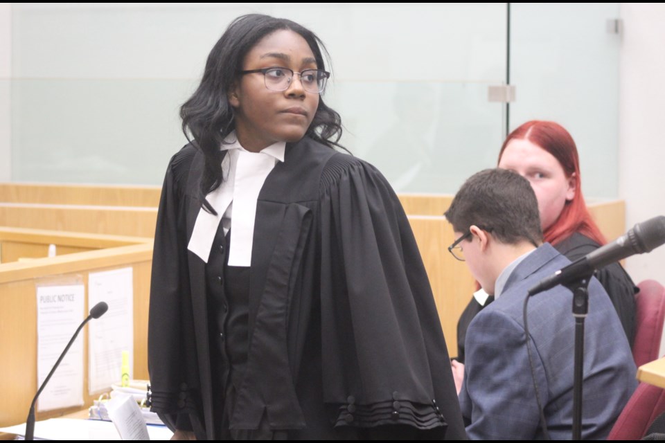 Nantyr Shores student Alayshia Mitchell makes an objection during the proceedings, Thursday evening at the Barrie courthouse.