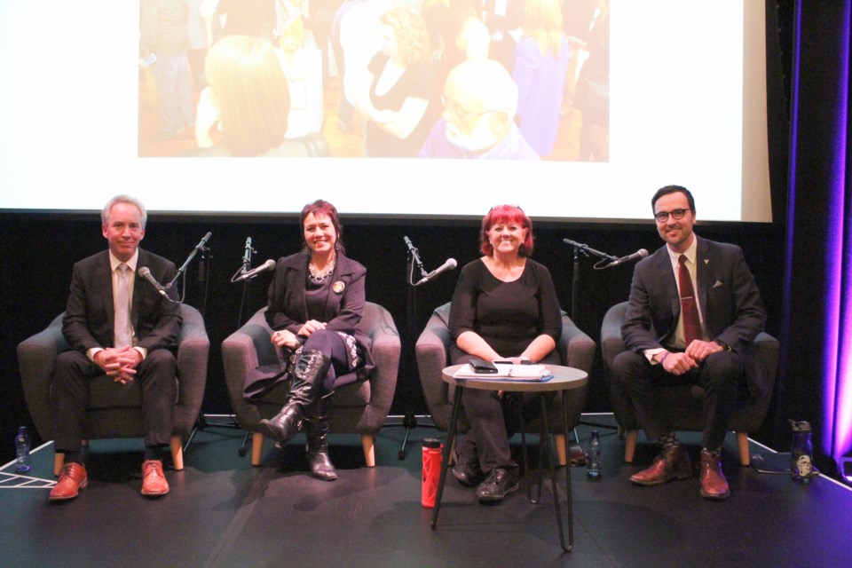 City council candidates for Ward 2 took part in a debate Tuesday night at the Five Points Theatre in downtown Barrie. The candidates include, from left, Richard Forward, Yolanda Gallo, Rose Romita and Keenan Aylwin. Raymond Bowe/BarrieToday