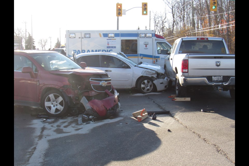 A multi-vehicle collision at Bayfield and Livingstone streets slowed down traffic in the area Wednesday morning. Shawn Gibson/BarrieToday